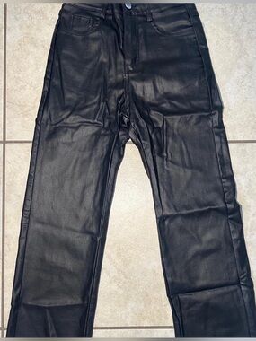 Black Faux Leather High-Waist Pants